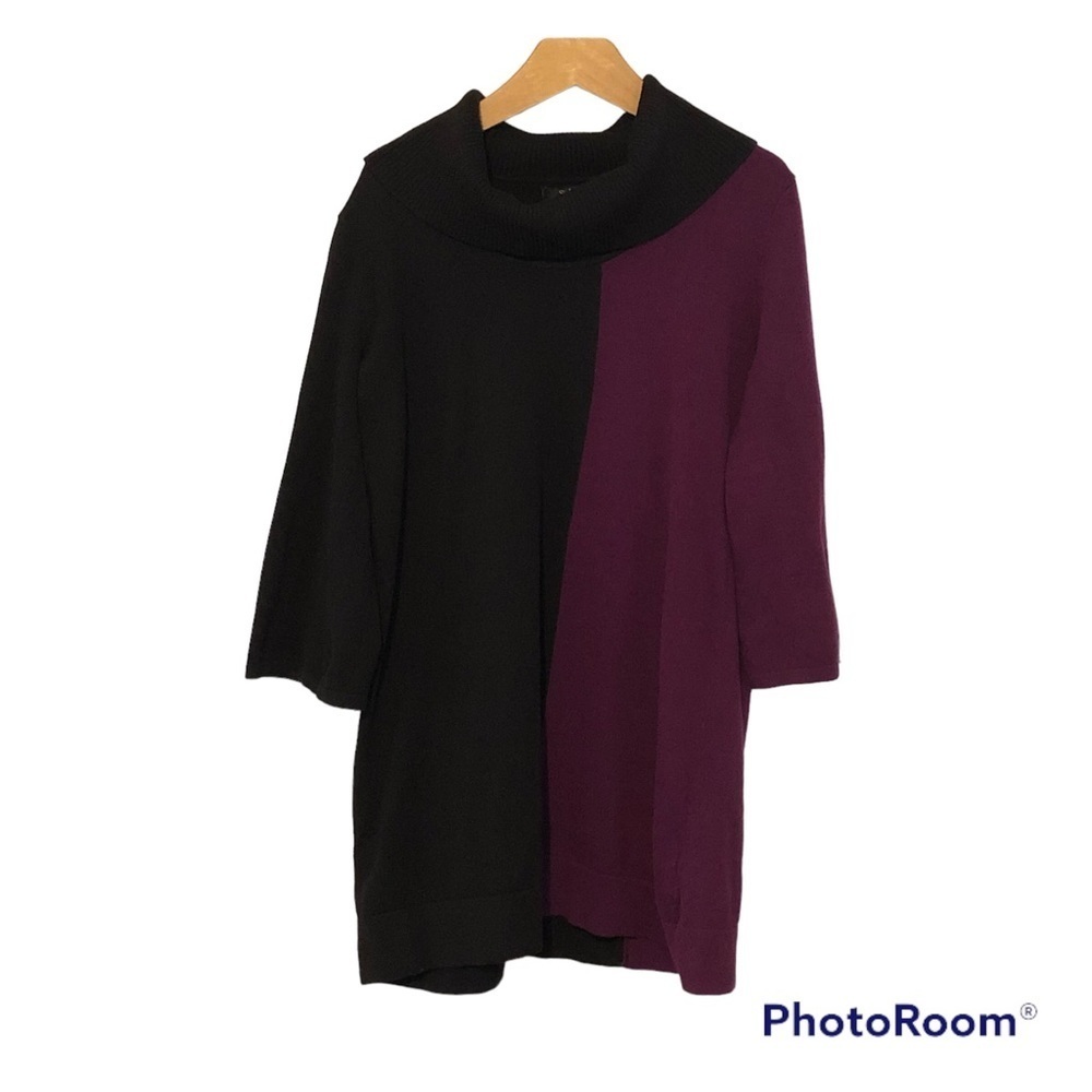 Style & Co Womens Cowl Neck Purple And Black Sweater Tunic Size Petite Small